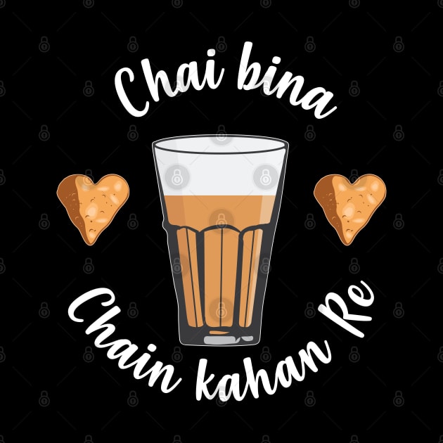 Chai Bina Chain Kahan Hindi Quote Tea Glass Samosa Chutney by alltheprints