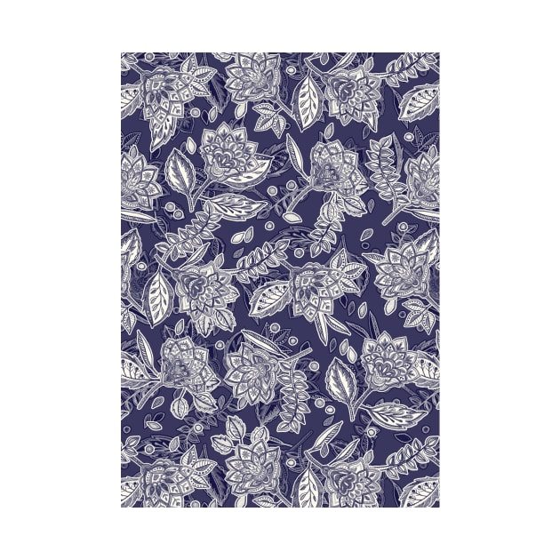 Decorative Floral Doodle Pattern in Navy by micklyn
