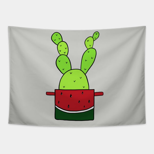 Cute Cactus Design #4: Watermelon Pot Cactus Tapestry by DreamCactus