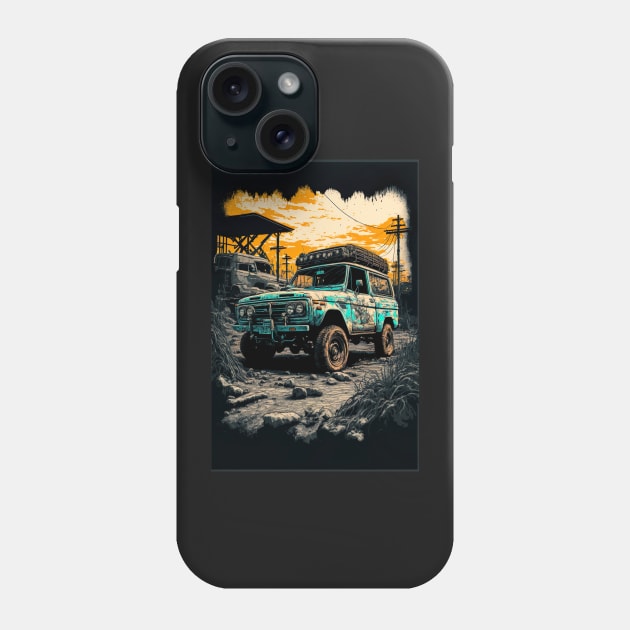 Teal Safari pick up truck in the ruined world Phone Case by KoolArtDistrict