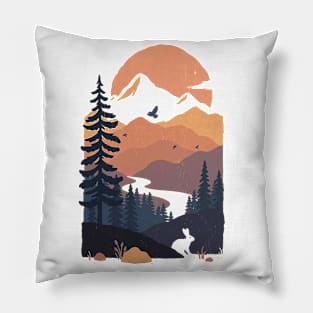 Peaceful Mountain Forest Sunset Pillow