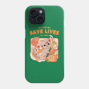 Save Lives Eat Vegan | Kawaii Kitty Eat Fruits Phone Case