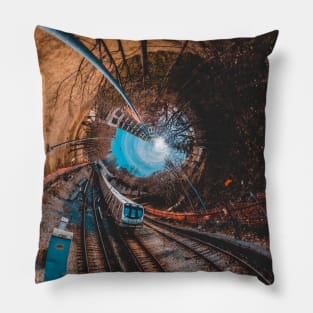 Twisted Tracks, Round World Subway Train Photograph Pillow