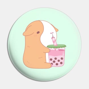 Cute Guinea Pig Drinking Strawberry Bubble Tea Pin