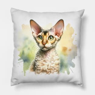 Cornish Rex - Watercolor Cat Pillow