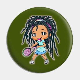 Cartoon Girl Playing Tennis Pin