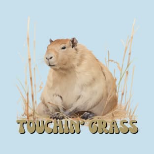 Touch Grass Meme Viral Funny Capybara Cute Japanese Art Style Retro Ukiyoe T-Shirt