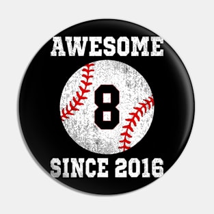 8Th Birthday Baseball Player 8 Years Old Sports Pin