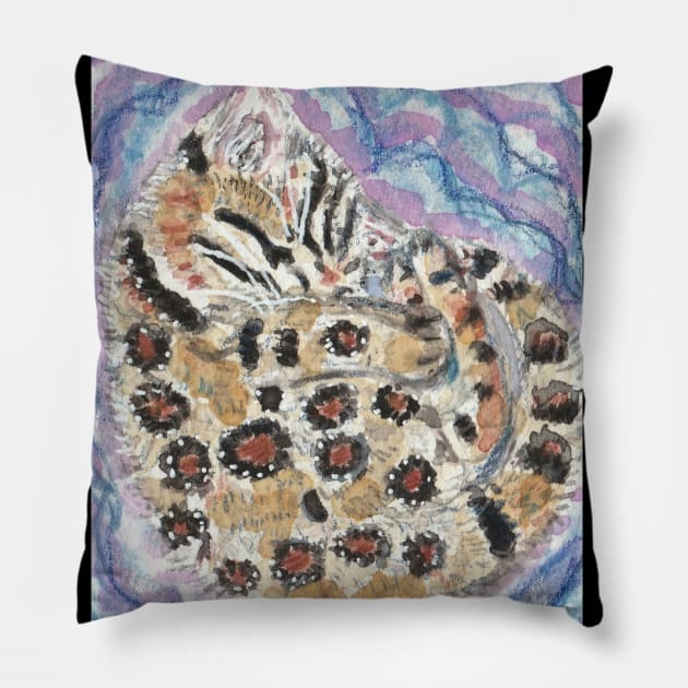 Sleeping  Bengal kitten cat Pillow by SamsArtworks