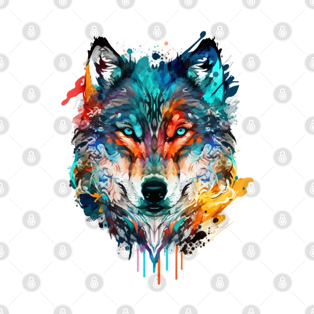 Colorful wolf face art by HB WOLF Arts