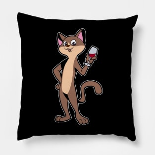 Comic cat enjoying a glass of wine - Wine Drinker Pillow