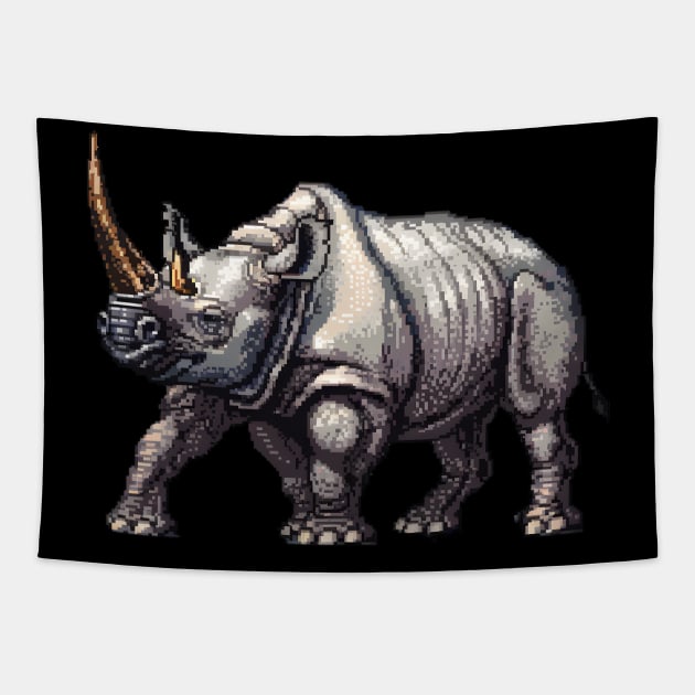 Pixelated Rhinoceros Artistry Tapestry by Animal Sphere