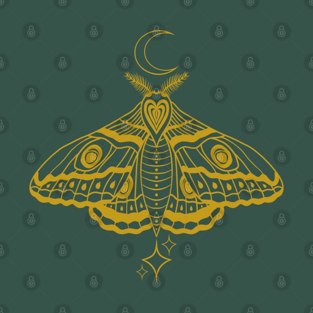 Witchy Cute Celestial Moth - Gold and Green by Velvet Earth