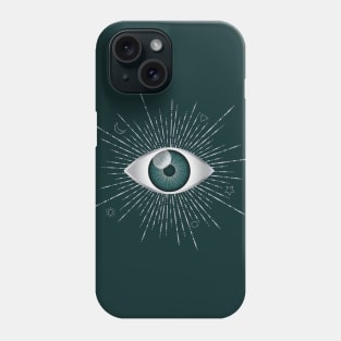 Teal Green Evil Eye Silver Eyelashes Sun Moon Star  Nazar Mati Talisman Phone Case