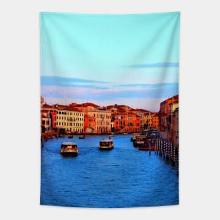 Grand Canal in Venice with Vaporettos and Gondolas Tapestry