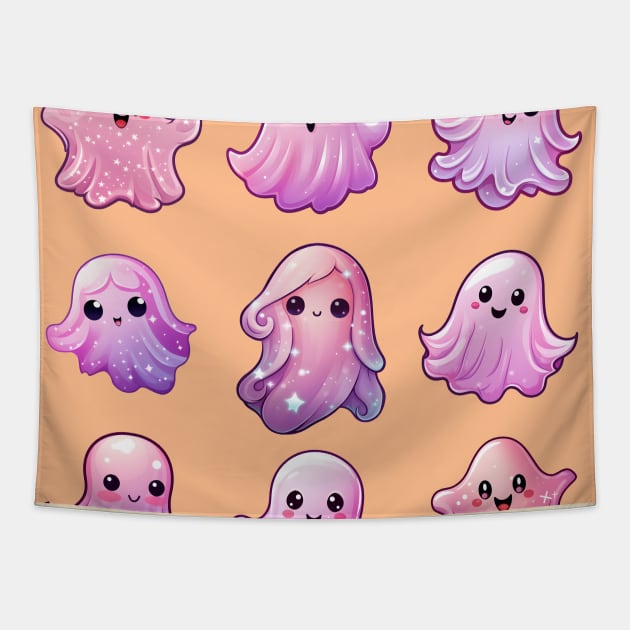 Cute pink ghosts pattern halloween Tapestry by Andrew World