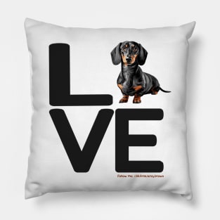 LOVE Black Tan Dachshund Black Letters Pillow