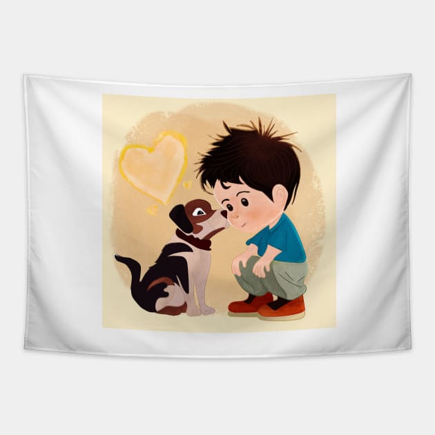 The Enduring Bond Between a Boy and His Dog Tapestry by IstoriaDesign