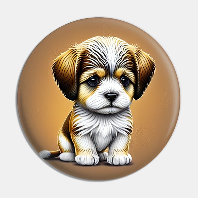 Havanese Puppy Dog with a Brown Fur Coat and White Markings Pin by SymbioticDesign