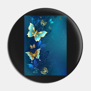 Golden Butterflies on Blue Background Pin