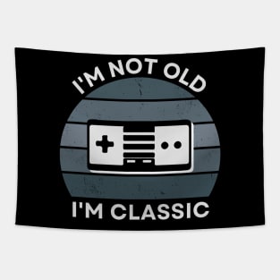 I'm not old, I'm Classic | Game Controller | Retro Hardware | Vintage Sunset | Grayscale| '80s '90s Video Gaming Tapestry