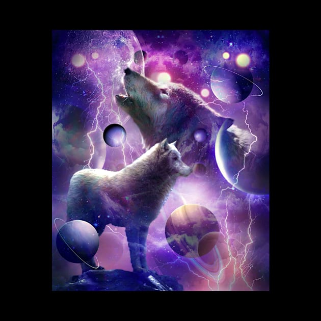 Cosmic Wolf Howling At Moon In Space by Random Galaxy