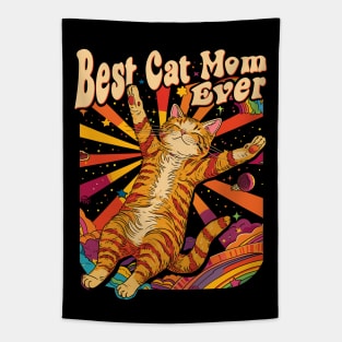 Best Cat Mom Ever 60s 70s Hippie Aesthetic Women Tapestry