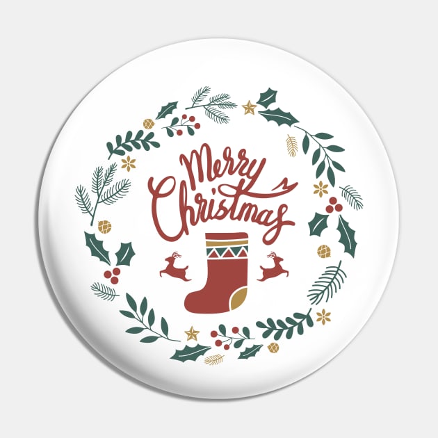 Merry Christmas Design Ornaments with Red Sock and Santa reindeers Pin by JabsCreative