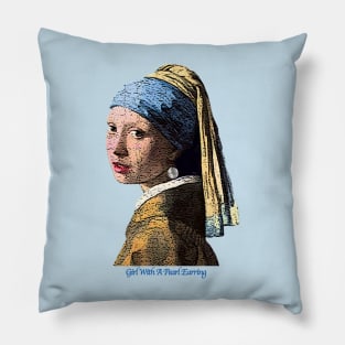 Girl with a Pearl Earring Grunged Pillow