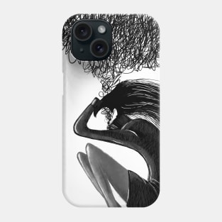 Disturbing  thoughts of a young girl digital art black and white graphics Phone Case