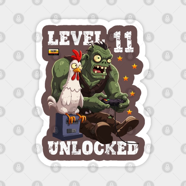 Level 11 Unlocked, Birthday - Zombie And Chicken Magnet by Megadorim