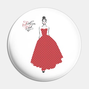 Beautiful fashionable girl in a long red dress Pin