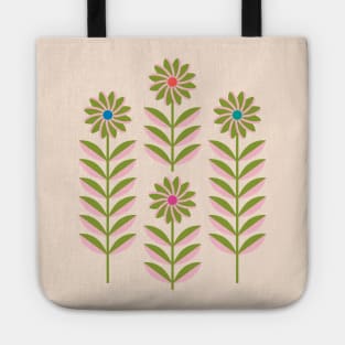 LOVE ME LOVE ME NOT Folk Art Mid-Century Modern Scandi Floral in Pink and Green on Cream - UnBlink Studio by Jackie Tahara Tote