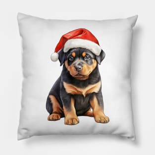 Rottweiler Dog in Santa Hat Pillow