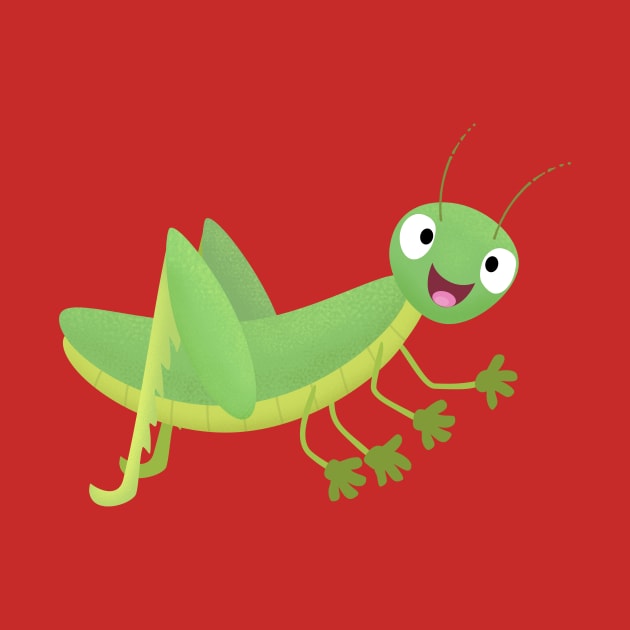 Cute green happy grasshopper cartoon by FrogFactory