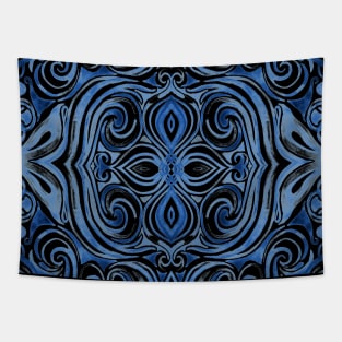 Indigo Blue Watercolor Swirl Pattern Tapestry