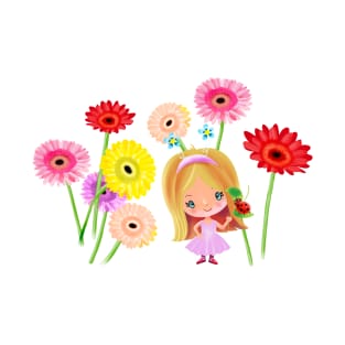 Cartoon girl and flowers T-Shirt