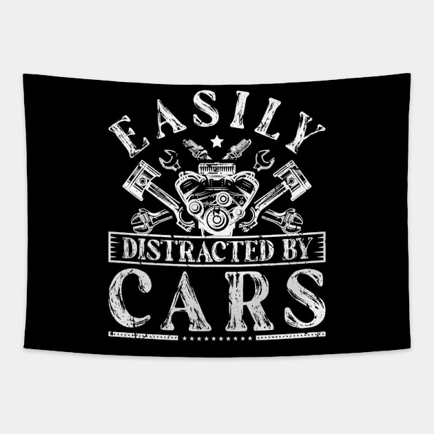 Easily Distracted By Cars Funny Auto Mechanic Tapestry by Humbas Fun Shirts