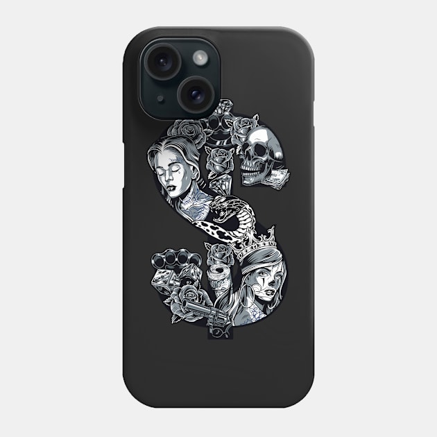 Posada Day of the Dead Outlaw, Dia De Muertas (Dollars &amp;amp; Guns) Phone Case by RedoneDesignART