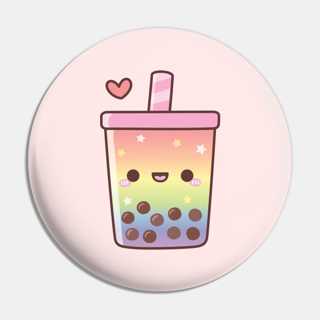 Rainbow Cute Boba Tea Doodle Pin by rustydoodle