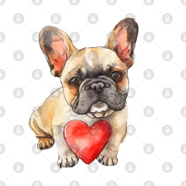 Valentine French Bulldog Holding Heart by Chromatic Fusion Studio