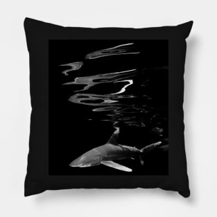An Oceanic White Tip Shark With Surface Reflections Pillow