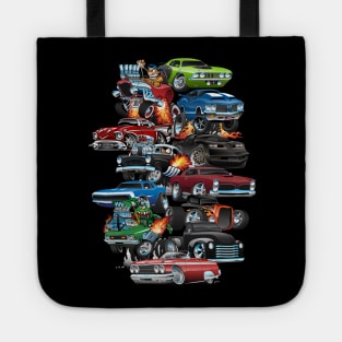 Car Madness! Muscle Cars and Hot Rods Cartoon Tote