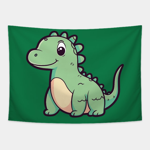 Cute Kawaii Happy Green Dinosaur Tapestry by hypedesigns19