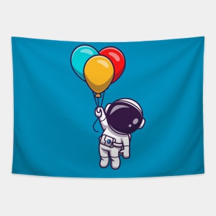 Cute Astronaut Floating With Colorful Balloon Cartoon Tapestry