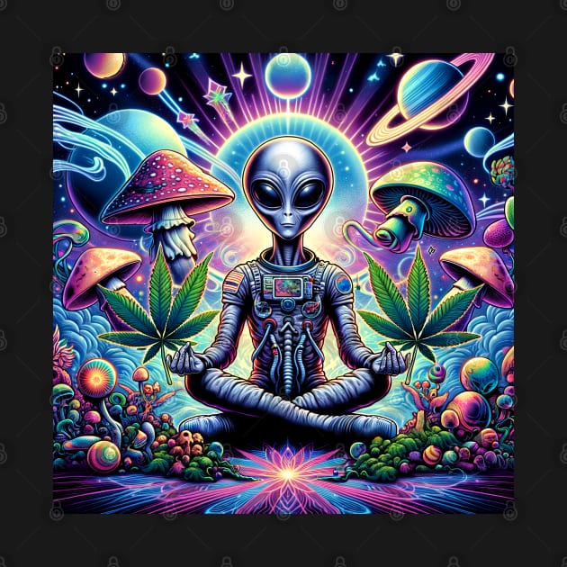 Alien Astronaut Meditating In Space by E