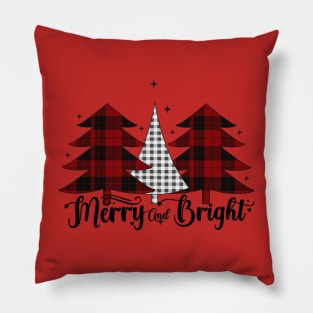 Merry and Bright Christmas tree design Pillow