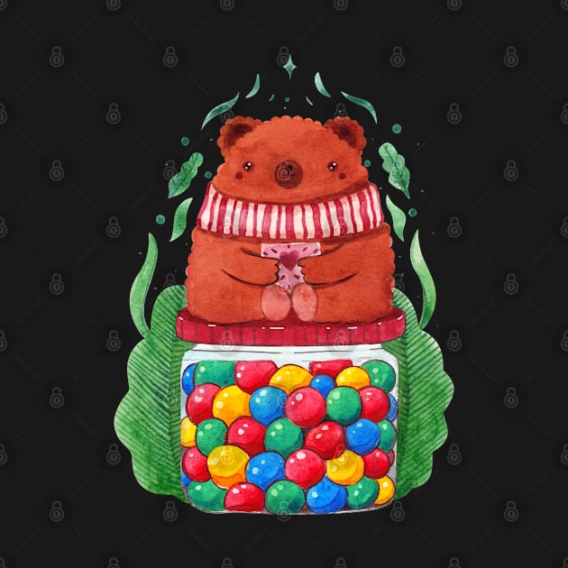 Bear candies jar watercolor by Shoosh