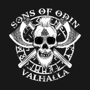 SONS OF ODIN - Viking Valhalla Thor Rune Valknut Axe Bearded Skull Men Gifts T-Shirt