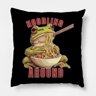 Funny Japanese Frog Eating Ramen with Chopsticks Just Noodling Around Gift Pillow